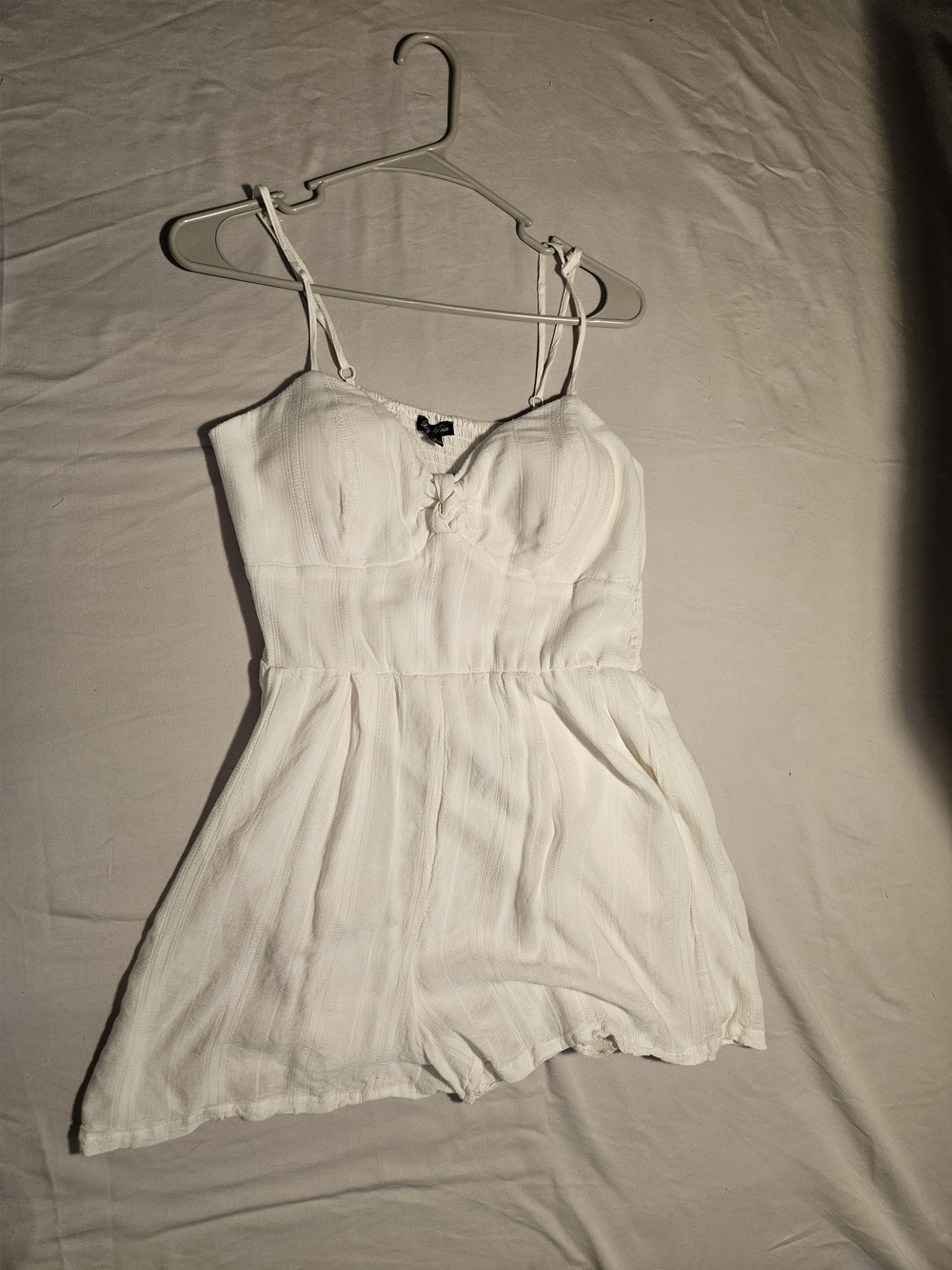 Lily Rose Cream Tie-Front Smocked Romper
